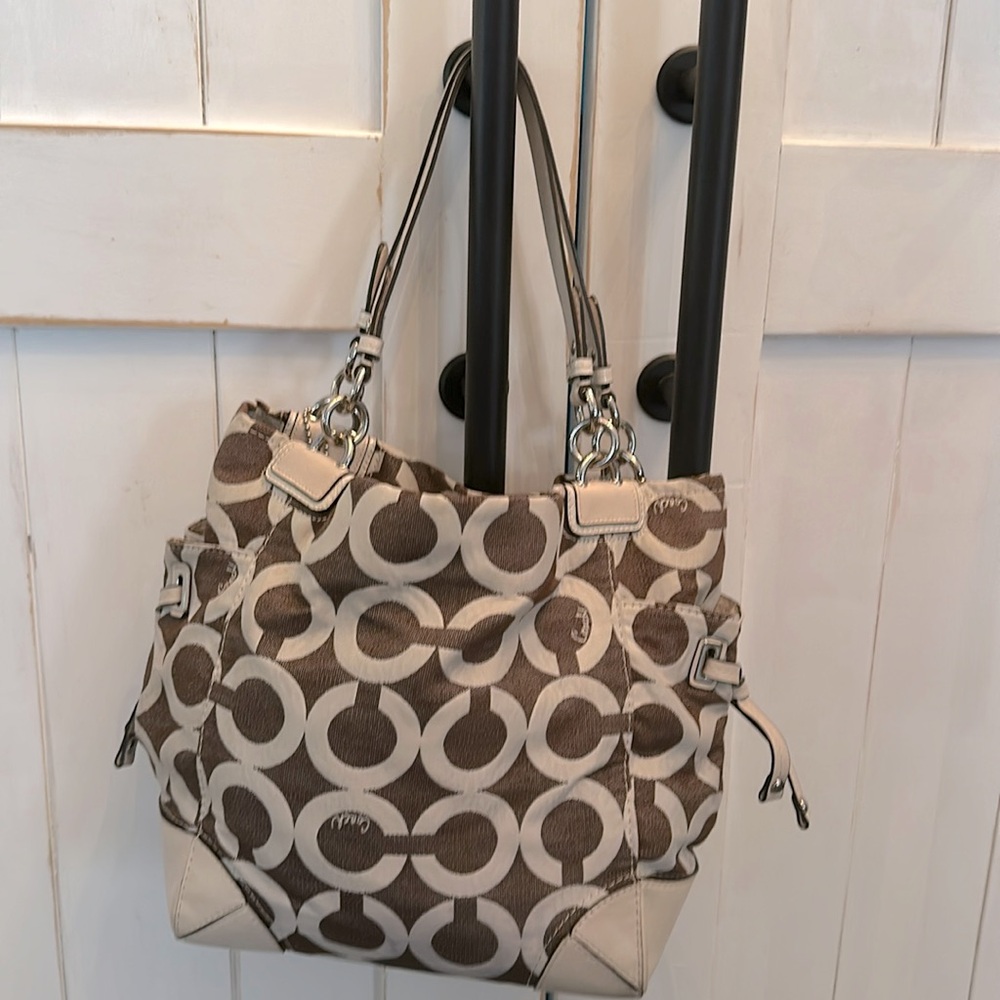 Coach Peyton Rare Espresso Denim and leather Stachel Purse